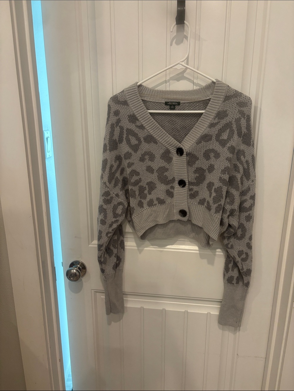 wild fable Gray Leopard-Print V-Neck Button Cardigan